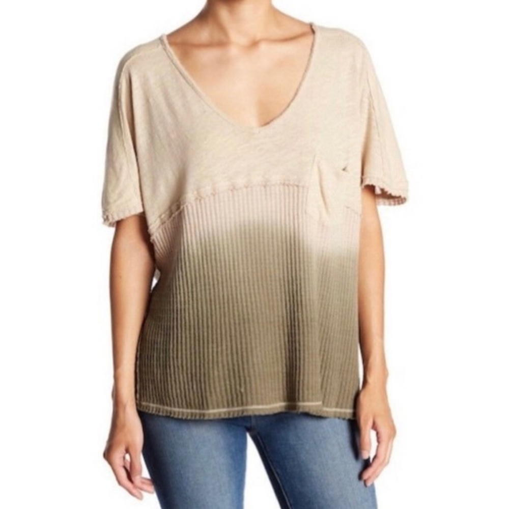 We The Free Urban Outfitters Sun Dial Dip Dyed Linen Blend T-Shirt Women’s Sz XS